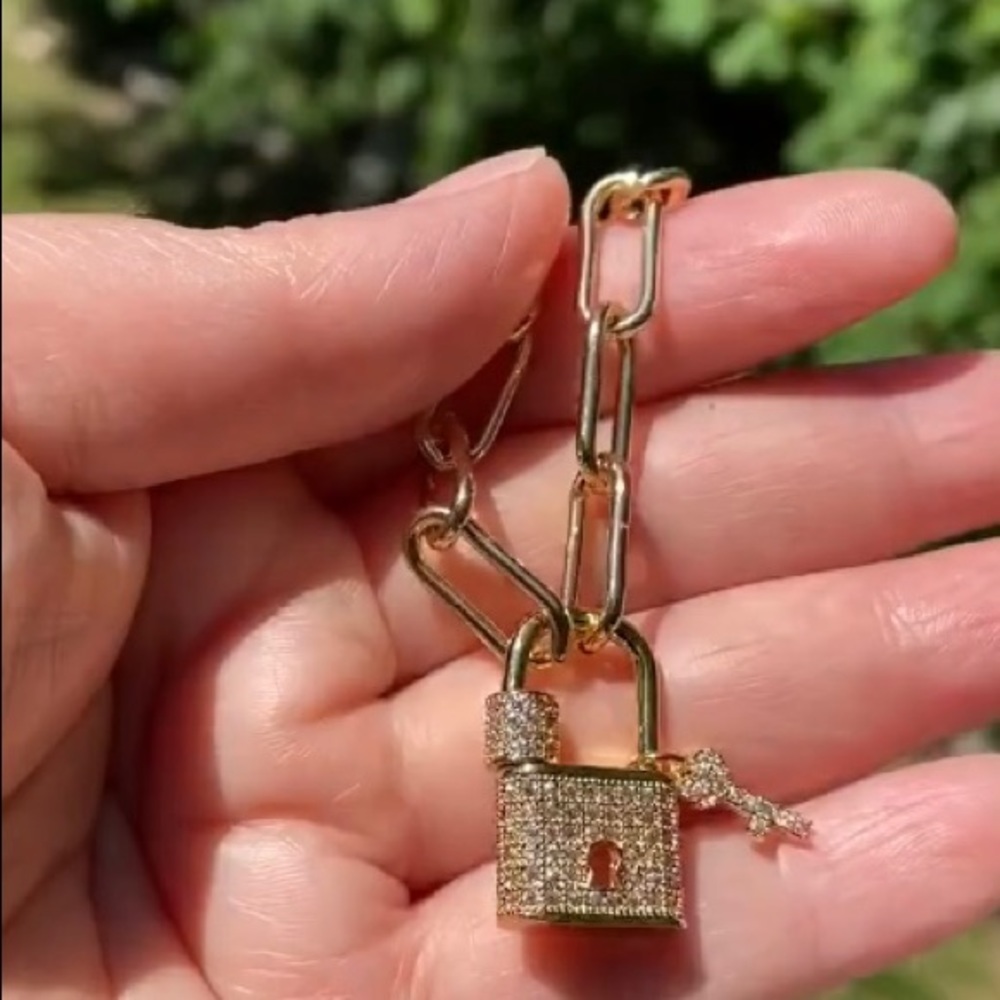 Lock and Key Pendant Necklace, Pave C-Z